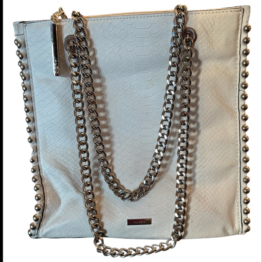 Aldo White Chain-Embellished Tote Bag